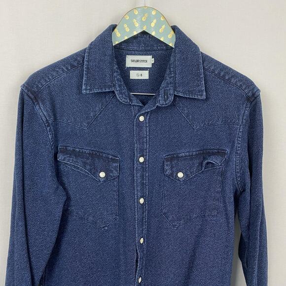 Taylor Stitch Shirt Mens 40 Medium Blue Denim Western Pearl Snap Long Sleeve - Picture 2 of 10